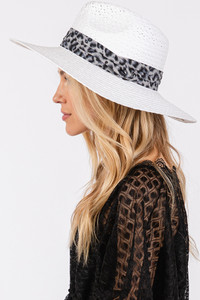 Leopard Trim Band Summer Straw Sun Hat