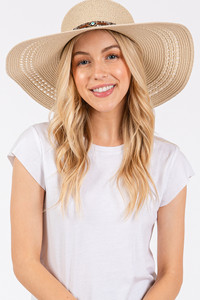 Evil Eye and Multi Design Band Wide Brim Straw Hat