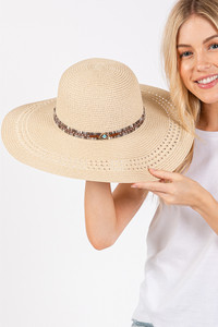 Evil Eye and Multi Design Band Wide Brim Straw Hat