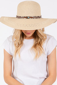Evil Eye and Multi Design Band Wide Brim Straw Hat