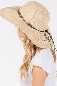 Evil Eye and Multi Design Band Wide Brim Straw Hat