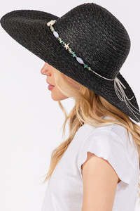 Starfish with Turquoise Wide Brim Floppy Sun Hat