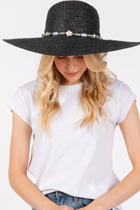 Starfish with Turquoise Wide Brim Floppy Sun Hat