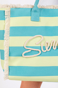 SUMMER Sewn Rope Striped Pattern Summer Tote Bag