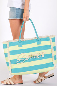 SUMMER Sewn Rope Striped Pattern Summer Tote Bag