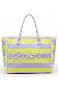 SUMMER Sewn Rope Striped Pattern Summer Tote Bag