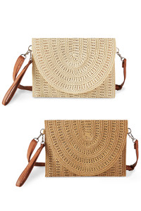 Woven Pattern Straw Clutch & Crossbody Bag