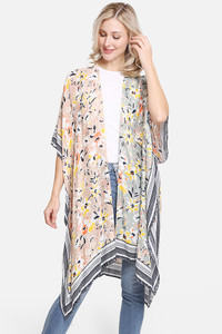 Multi colored floral pattern print kimono