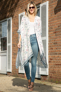 Multi colored floral pattern print kimono