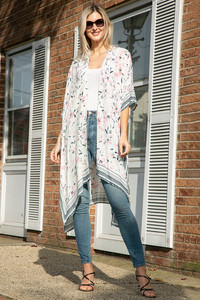 Multi colored floral pattern print kimono