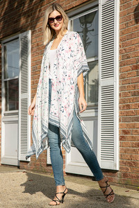 Multi colored floral pattern print kimono