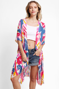 Geometric Abstract Summer Kimono Cover Up