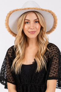 Frayed Band and Edge Trim Summer Straw Sun Hat