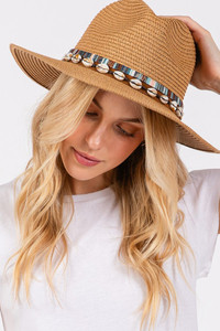 Shell and Multi Color Band Trim Summer Sun Hat