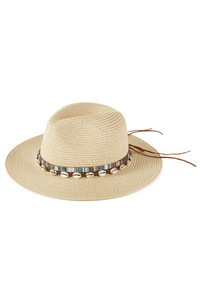 Shell and Multi Color Band Trim Summer Sun Hat