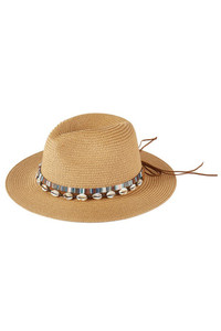 Shell and Multi Color Band Trim Summer Sun Hat