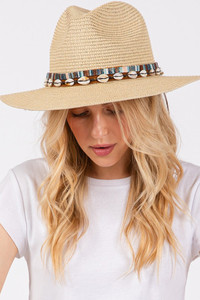Shell and Multi Color Band Trim Summer Sun Hat