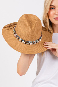 Shell and Multi Color Band Trim Summer Sun Hat