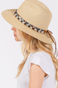 Shell and Multi Color Band Trim Summer Sun Hat