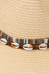 Shell and Multi Color Band Trim Summer Sun Hat