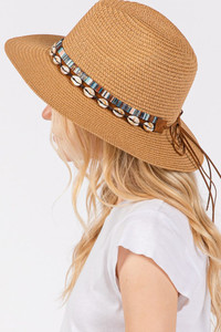 Shell and Multi Color Band Trim Summer Sun Hat