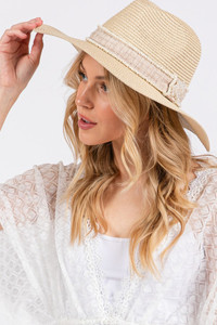 Tweed with Pearl Band Summer Straw Sun Hat