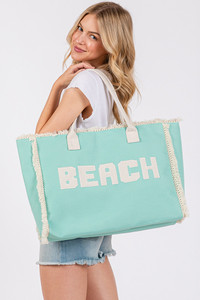BEACH Embroidered Letter Fringe Summer Tote Bag
