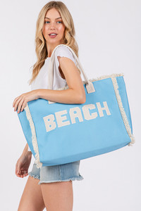 BEACH Embroidered Letter Fringe Summer Tote Bag