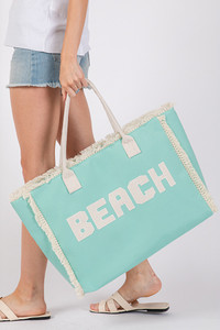 BEACH Embroidered Letter Fringe Summer Tote Bag