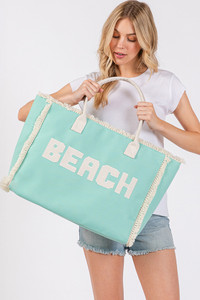BEACH Embroidered Letter Fringe Summer Tote Bag