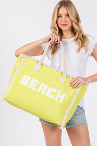 BEACH Embroidered Letter Fringe Summer Tote Bag