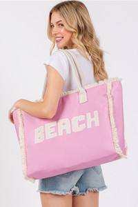 BEACH Embroidered Letter Fringe Summer Tote Bag