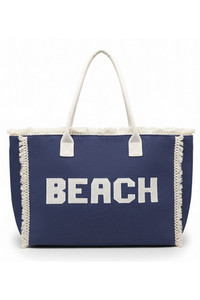 BEACH Embroidered Letter Fringe Summer Tote Bag