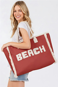 BEACH Embroidered Letter Fringe Summer Tote Bag