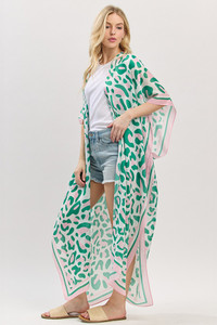 Leopard Print Open Front Long Kimono