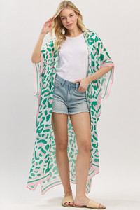 Leopard Print Open Front Long Kimono