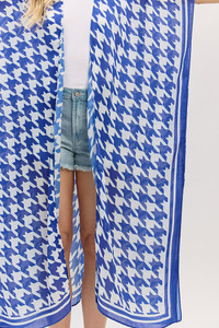 Houndstooth Pattern Open Front Long Kimono