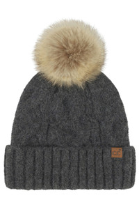 CC BEANIE Solid Big Cable Pattern Knit Cuff Pom Beanie