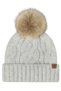 CC BEANIE Solid Big Cable Pattern Knit Cuff Pom Beanie