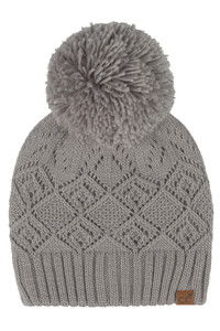 CC BEANIE Diamond Lace Pattern Yarn Pom Solid Beanie