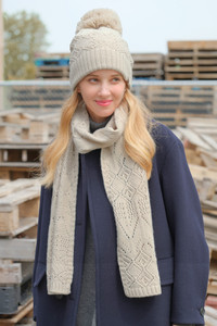 CC BEANIE Diamond Lace Pattern Yarn Pom Solid Beanie