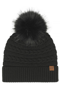CC BEANIE Braided Pattern Faux Fur Pom Solid Beanie