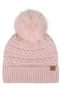 CC BEANIE Braided Pattern Faux Fur Pom Solid Beanie