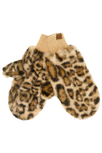 CC BEANIE Leopard Pattern Fur Convertible Mitten Gloves