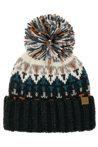 CC BEANIE Geometric Pattern Multi Color Yarn Pom Beanie