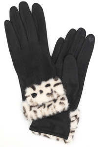 Leopard Faux Fur Cuff Smart Touch Winter Gloves