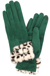 Leopard Faux Fur Cuff Smart Touch Winter Gloves