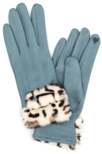 Leopard Faux Fur Cuff Smart Touch Winter Gloves
