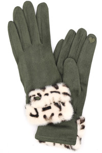 Leopard Faux Fur Cuff Smart Touch Winter Gloves