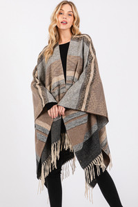 Aztec Pattern with Fringe Ruana Winter Kimono